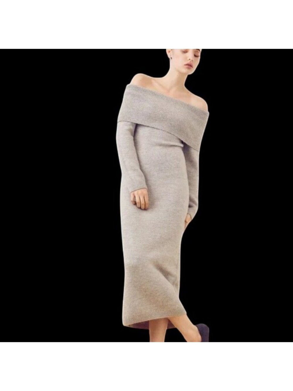 Camila Coelho Off-Shoulder Beige Knit Sweater Dress Women's Small new with tag